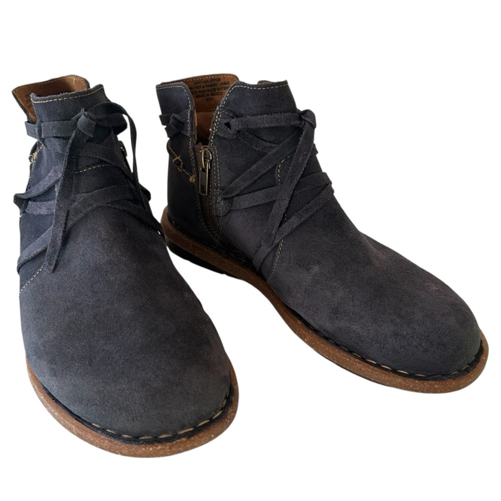 Born Navy Suede Lace-Up Ankle Booties with Tan Crepe Sole - Picture 3 of 14